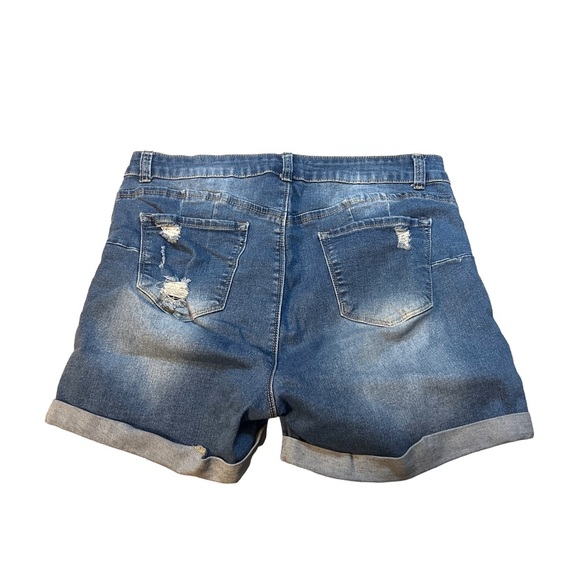 Trendy Blue Distressed Jean Shorts - Picture 2 of 3